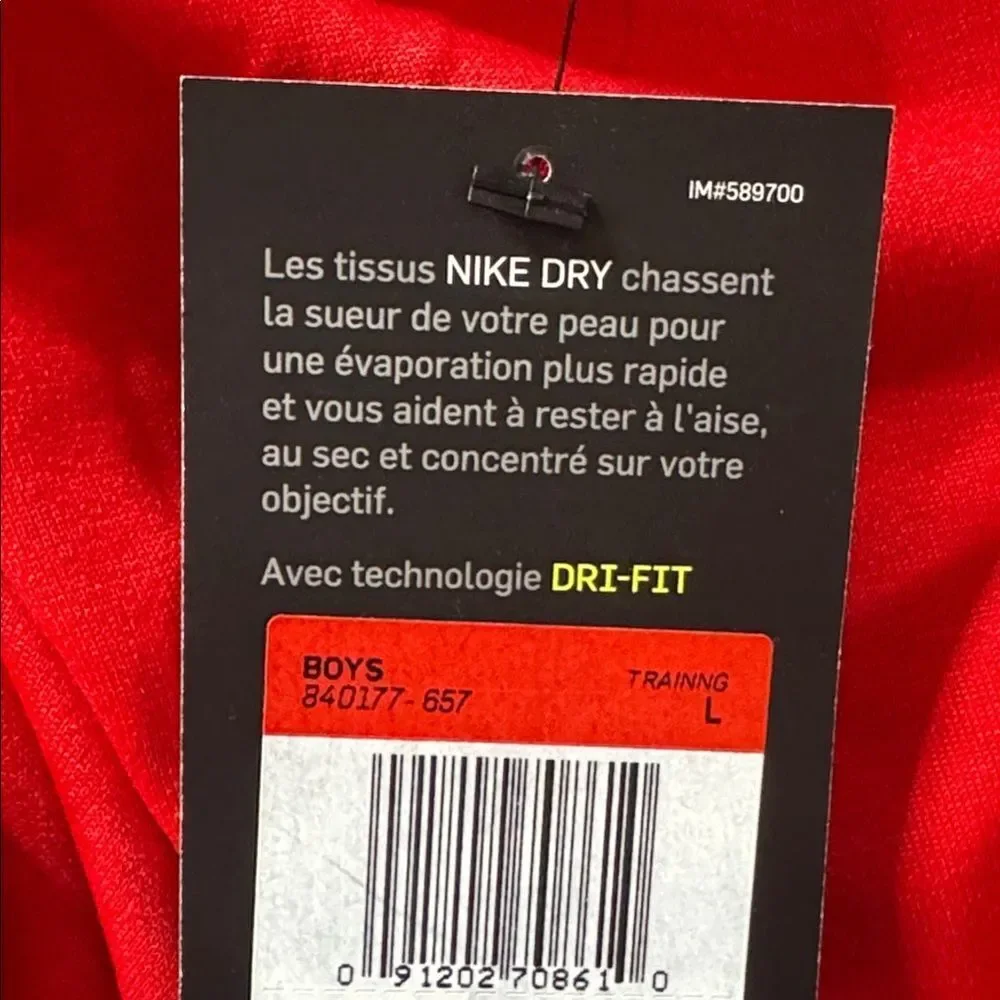 Nike Dry Boys Red Training Top Long Sleeve Athletic Fit Size L 840177-657 NWT